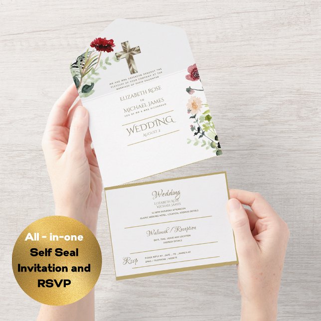 3in1 Catholic Wedding Invites Floral Gold RSVP (Creator Uploaded)