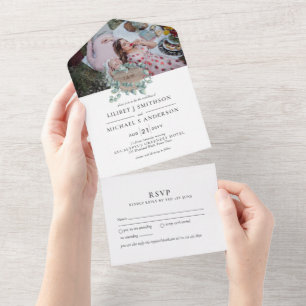 3in1 Engraved Woodland Heart Rustic Wedding RSVP All In One Invitation