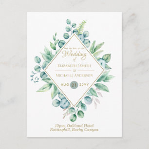 3in1 - Eucalyptus Save Date, Wedding Invite RSVP Postcard