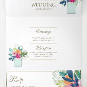 3in1 Fuschia Floral Wedding Invite and RSVP 