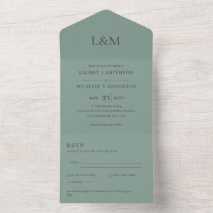3in1 Green Moss Text Only Wedding Invite