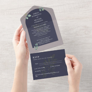 3in1 Greenery Eucalyptus Arch Wedding RSVP All In One Invitation