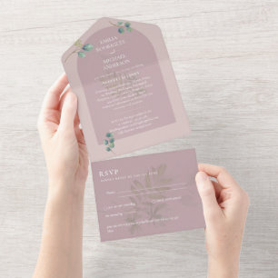 3in1 Greenery Eucalyptus Arch Wedding RSVP All In One Invitation