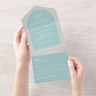 3in1 Modern Typography Arch Colorways Wedding RSVP All In One Invitation