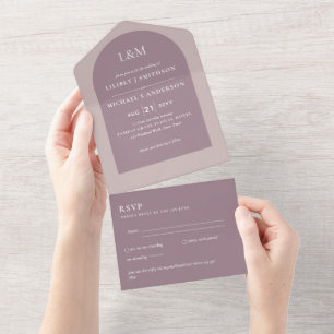 3in1 Modern Typography Arch Colorways Wedding RSVP All In One Invitation