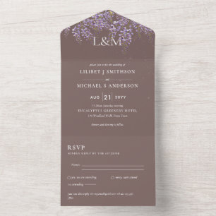 3in1 Wisteria Taupe Floral Wedding Invite RSVP
