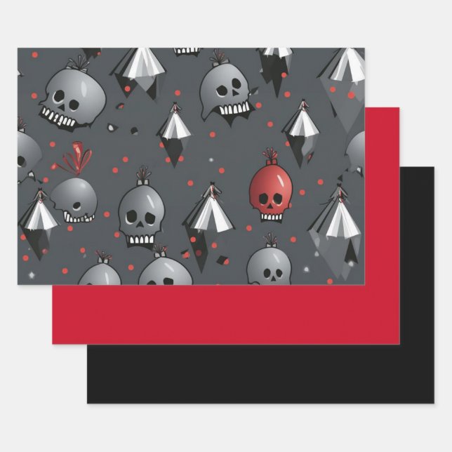 3pc. Creepy Christmas Skull Wrapping Paper (Set)