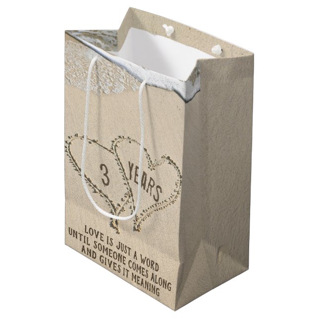 3rd Anniversary Beach Hearts Medium Gift Bag (Front Angled)