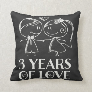 3rd Anniversary Chalk Couple Gift Throw Pillow