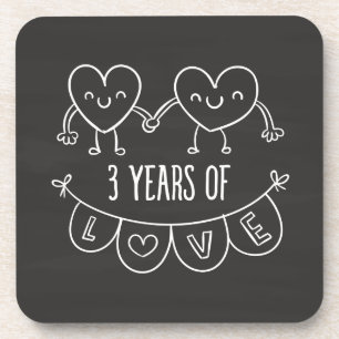 3rd Anniversary Gift Chalk Hearts Coaster
