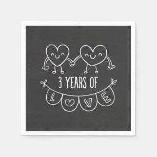 3rd Anniversary Gift Chalk Hearts Napkin