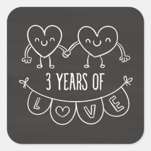 3rd Anniversary Gift Chalk Hearts Square Sticker