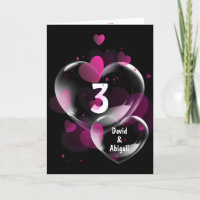 3rd Anniversary Heart Bubbles on Black