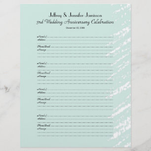 3rd Anniversary Party Guest Book Sign-In Page
