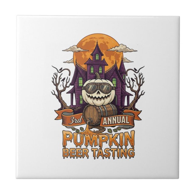 3rd Annual Pumpkin Beer Tasting Halloween Haunted  Tile (Front)