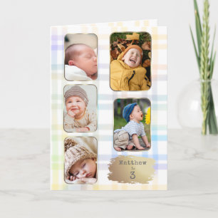 3rd Birthday 5 Picture Collage Plaid Watercolor Card