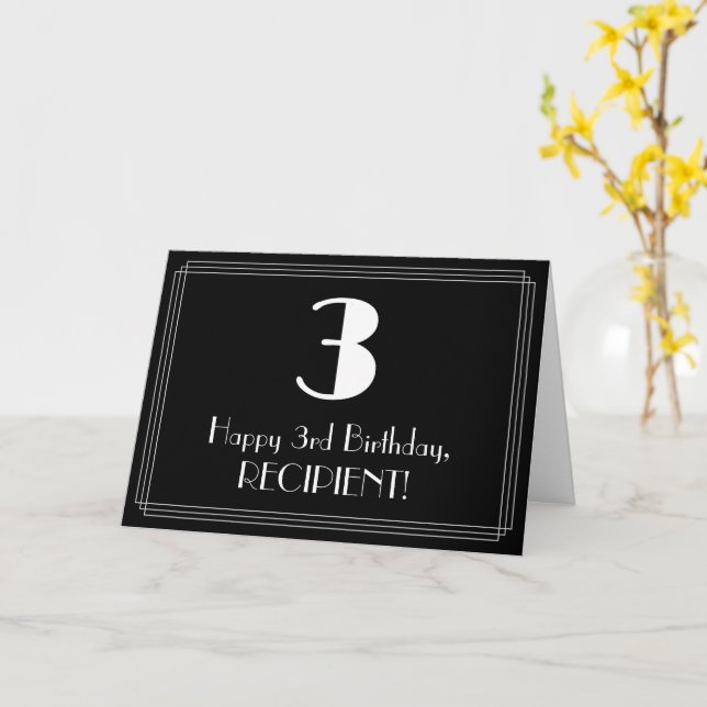 3rd Birthday ~ Art Deco Inspired Look "3", Name Card (Yellow Flower)