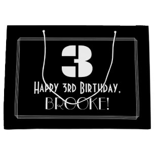 3rd Birthday ~ Art Deco Inspired Look "3" + Name Large Gift Bag