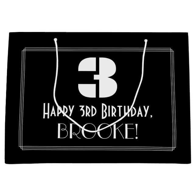 3rd Birthday ~ Art Deco Inspired Look "3" + Name Large Gift Bag (Front)