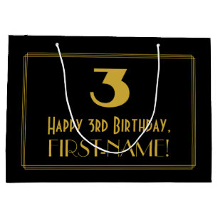 3rd Birthday — Art Deco Inspired Look "3" & Name Large Gift Bag