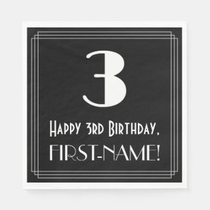 3rd Birthday ~ Art Deco Inspired Look "3", Name Napkin