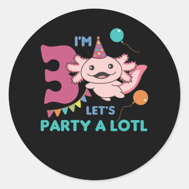 3rd Birthday Axolotl Three Year Old Cute Axolotls Classic Round Sticker (Front)