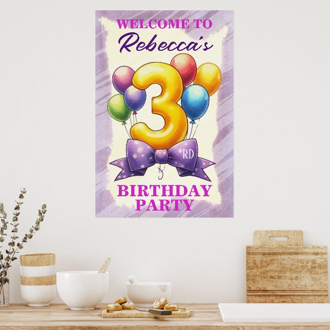 3rd Birthday Balloon Theme Poster (Kitchen)