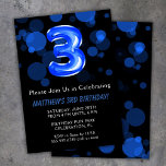 3rd Birthday Balloons Kids Blue Boy Party Invitation<br><div class="desc">3rd birthday balloons kids boy blue party 3rd birthday party invitation for a 3 year old boy with modern script writing and fun blue foil balloons.</div>