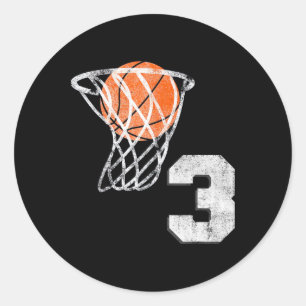 3rd Birthday Basketball Three 3 Years Old Boys Kid Classic Round Sticker