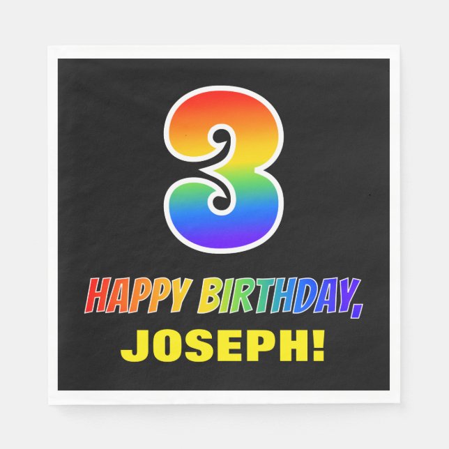 3rd Birthday: Bold, Fun, Simple, Rainbow 3 Napkin (Front)