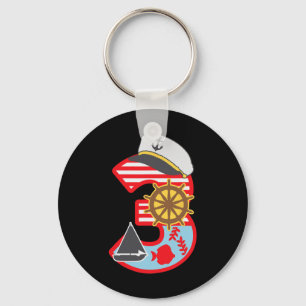 3rd Birthday Boy 3 Year Old Little Sailboat Nautic Keychain