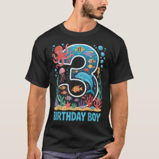 3Rd Birthday Boy Aquarium Party Fish Beach Ocean T-Shirt