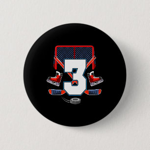 3rd Birthday Boy Ice Hockey Theme 3 Year Old Party 2 Inch Round Button