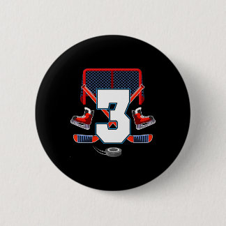 3rd Birthday Boy Ice Hockey Theme 3 Year Old Party 2 Inch Round Button