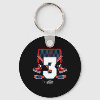 3rd Birthday Boy Ice Hockey Theme 3 Year Old Party Keychain
