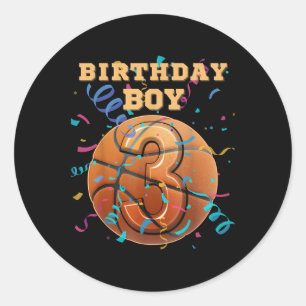 3rd Birthday Boy Three 3 Years Old Basketball Play Classic Round Sticker