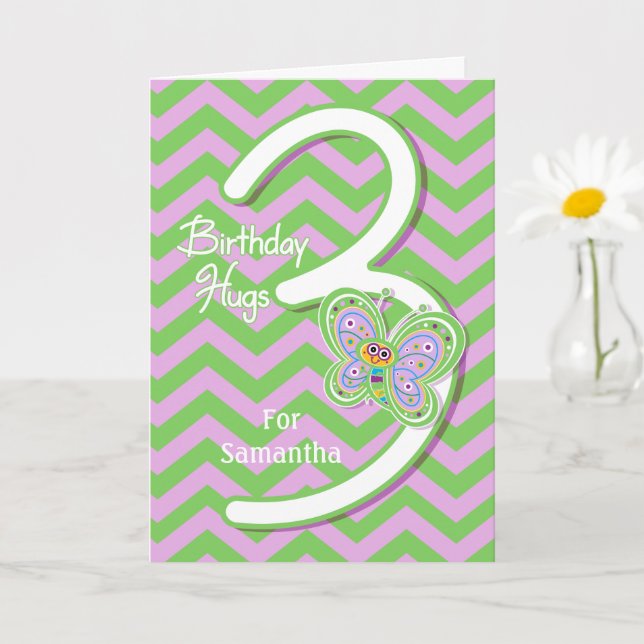 3rd Birthday Butterfly Hugs Custom Card (Small Plant)