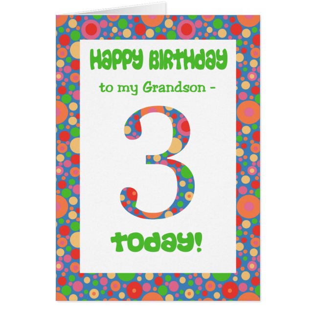 3rd Birthday Card for Grandson, Bright and Bubbly (Front)