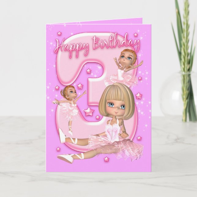 3rd Birthday Card With Cute Ballerina (Front)