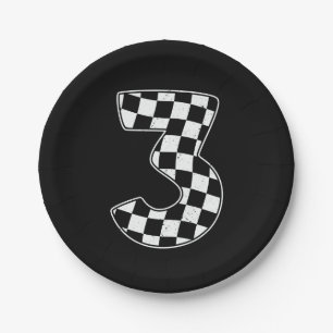 3rd Birthday Checkered Number 3 Car Racing Flag  Paper Plate