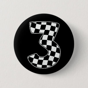 3rd Birthday Chequered Number 3 Car Racing Flag  2 Inch Round Button