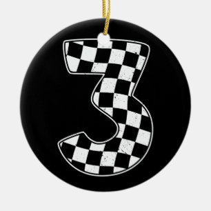 3rd Birthday Chequered Number 3 Car Racing Flag  Ceramic Ornament