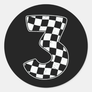 3rd Birthday Chequered Number 3 Car Racing Flag  Classic Round Sticker