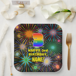 3rd Birthday: Colorful, Fun Celebratory Fireworks Paper Plate