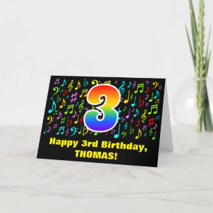 3rd Birthday - Colorful Music Symbols & Rainbow 3 Card