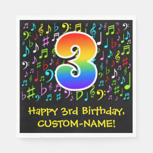 3rd Birthday - Colourful Music Symbols, Rainbow 3 Napkin