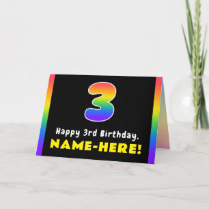 3rd Birthday: Colourful Rainbow # 3, Custom Name Card