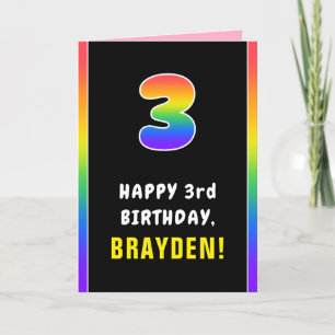 3rd Birthday: Colourful Rainbow # 3, Custom Name Card