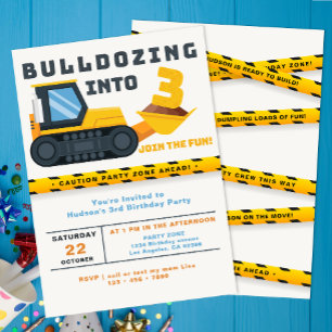 3rd Birthday Construction Party Invitation 