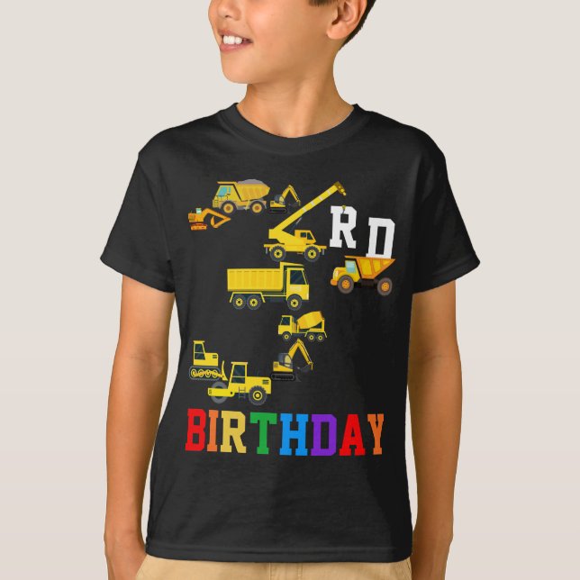 3rd Birthday Construction Trucks 3 Year Old Boys T-Shirt (Front)
